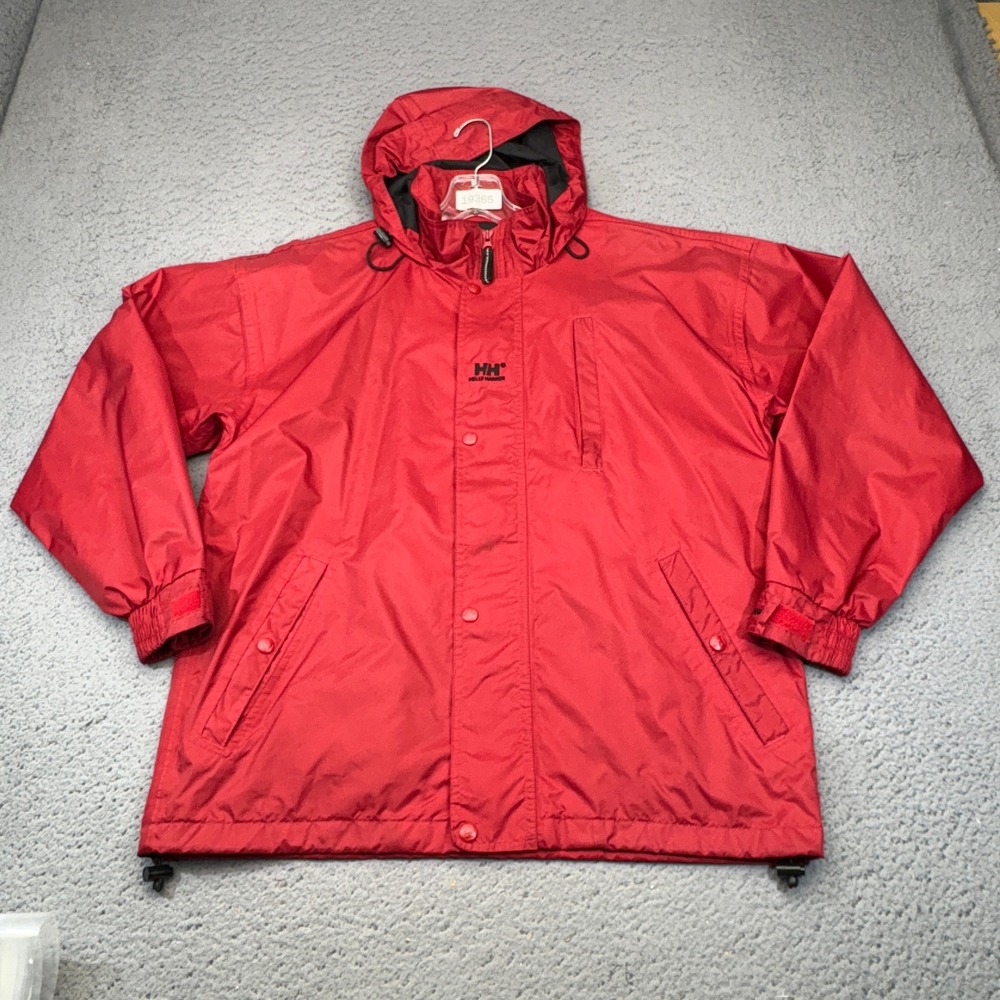 Helly Hansen Jacket Mens Small Red Hooded Rain Coat Windbreaker Waterproof